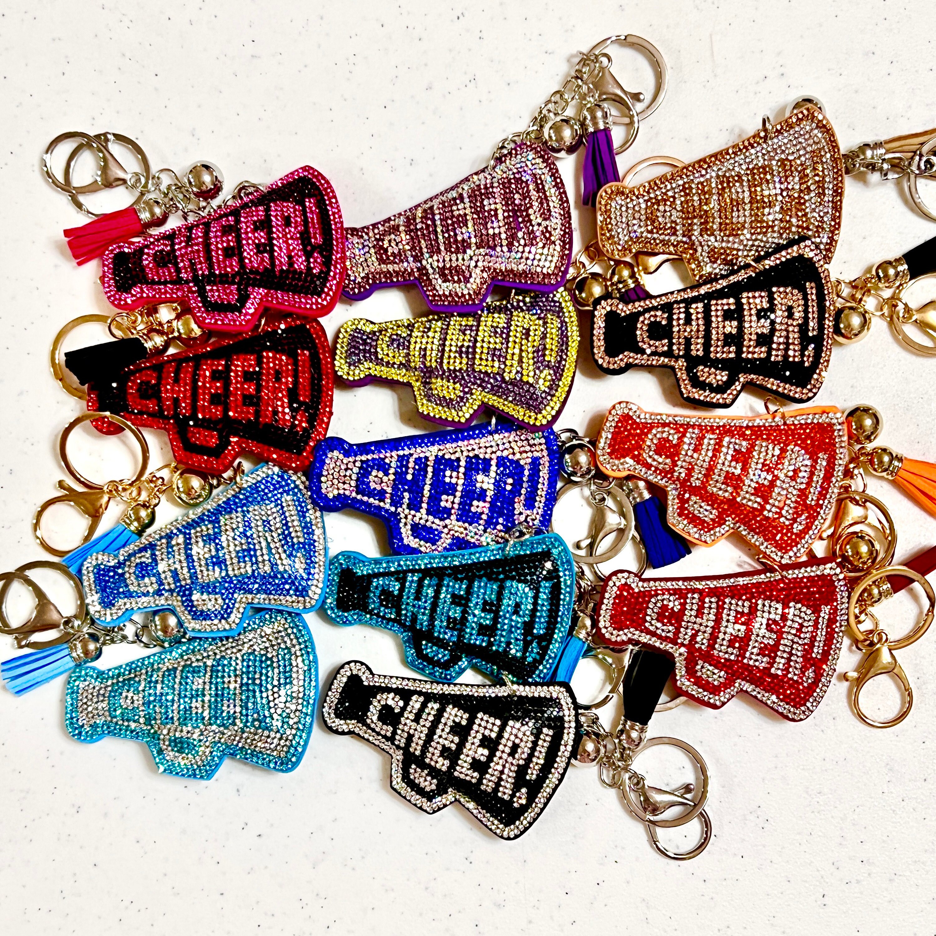 Black Gold Cheer Megaphone Crystal Puffy Keychain Purse Charm