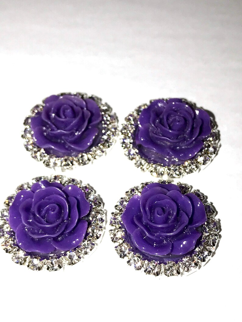 MajorCrafts® 3pcs Light Blue AB 42mm Flat Back Rhinestone Rose Flower Cabochons