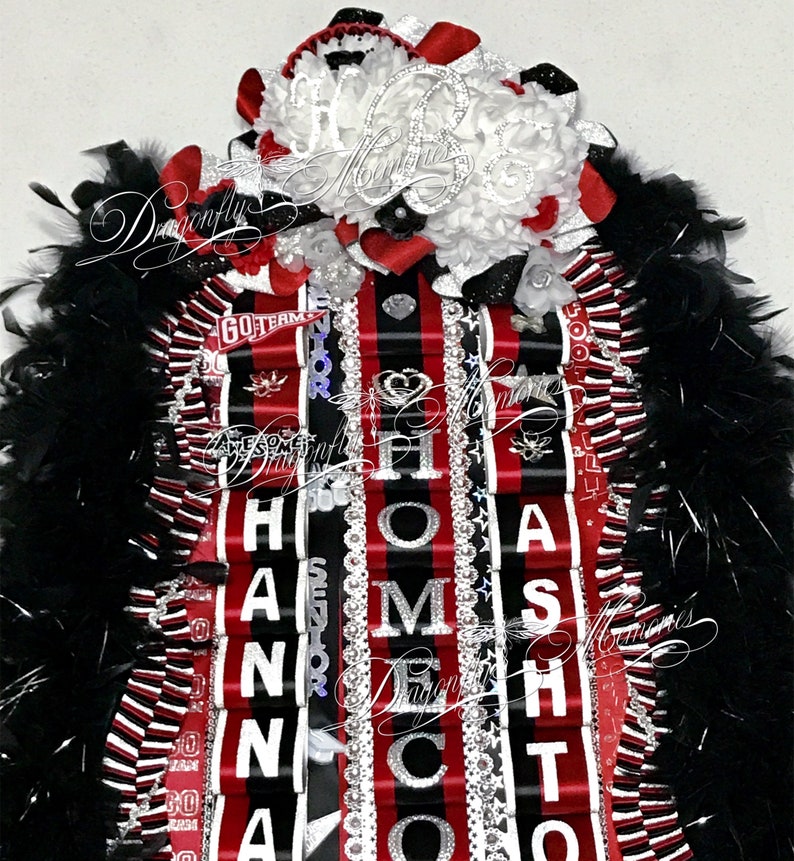 Double Homecoming Mum wRhinestone Monogram Sophomore Freshman Junior Senior Braids Loop Ribbons-Mega Double Homecoming Mum Deluxe Mum