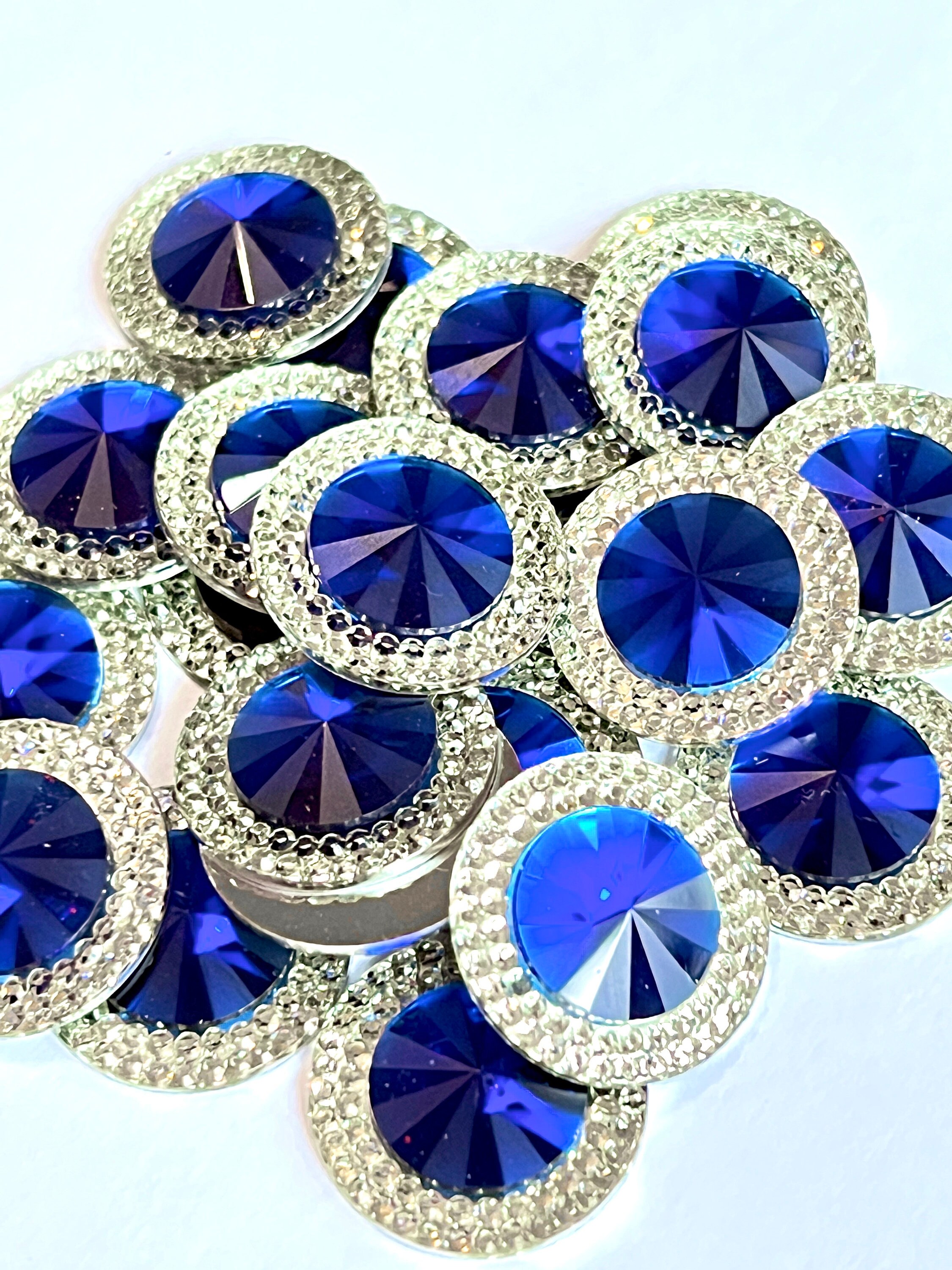  Flat Back Rhinestones Buttons Embellishments with Diamond, Sew  On Crystals Glass Rhinestone for Clothing Wedding Bouquet(20pcs) Royal Blue