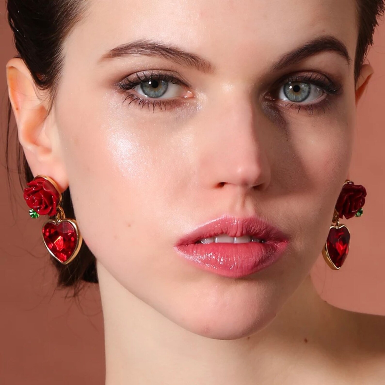 ROSE HEART EARRINGS Red Heart & Rose Jewelry Valentine Etsy