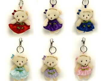 PLUSH TEDDY BEAR Keychain Zipper Pull, Rhinestone Bear Charm, Animal Key Ring, Cute Princess Bear Key Ring, Backpack Key Chain, Purse
