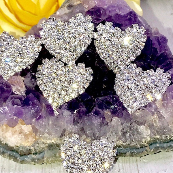 Rhinestone Heart Button, Cabochon, Sparkle Flat Back Crystal Heart, DIY Wedding Bouquet, Craft Embellishment, Hair Accessory 22mm