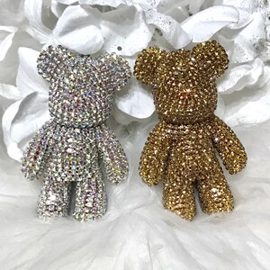 Cute Rhinestone Bear, Teddy Bear Key Chain, Glam Sparkle - Homecoming Mum Bling, Decoration Supply, Clear, AB Clear, Champagne, Glinting