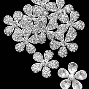 Rhinestone SILVER METAL FLOWER Embellishment, Diamanté Flower Cabochons, Diamante Flower Embellishment, Findings, No Shank Button, Wedding