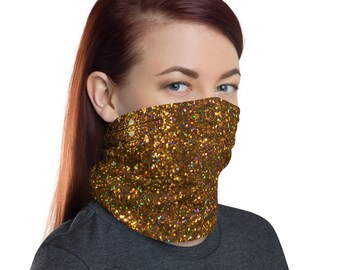 Gold Glitter Neck Gaiter, Ski Gaiter Face Mask, Face Covering, Rag Do, Balaclava, Beanie, Headband, Designer Neck Gaiter, Breathable Scarf