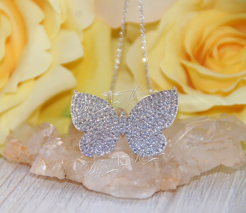 BUTTERFLY NECKLACE Sterling SILVER Pave Butterfly Necklace Etsy