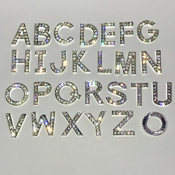 Set of 26 SMALL SILVER LETTERS, Silver Rhinestone Alphabet, Embellishment  Initial Flatback, Silver Sparkle Bling Metal Monogram Decor 