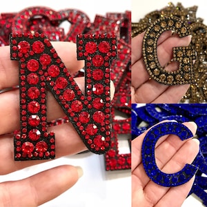 Rhinestone Letters, RED, BLUE. GOLD Sew On Rhinestone, Glam Alphabet, Letter Embellishment, Initial Flatback, Bling Bling Monogram, Decor image 2