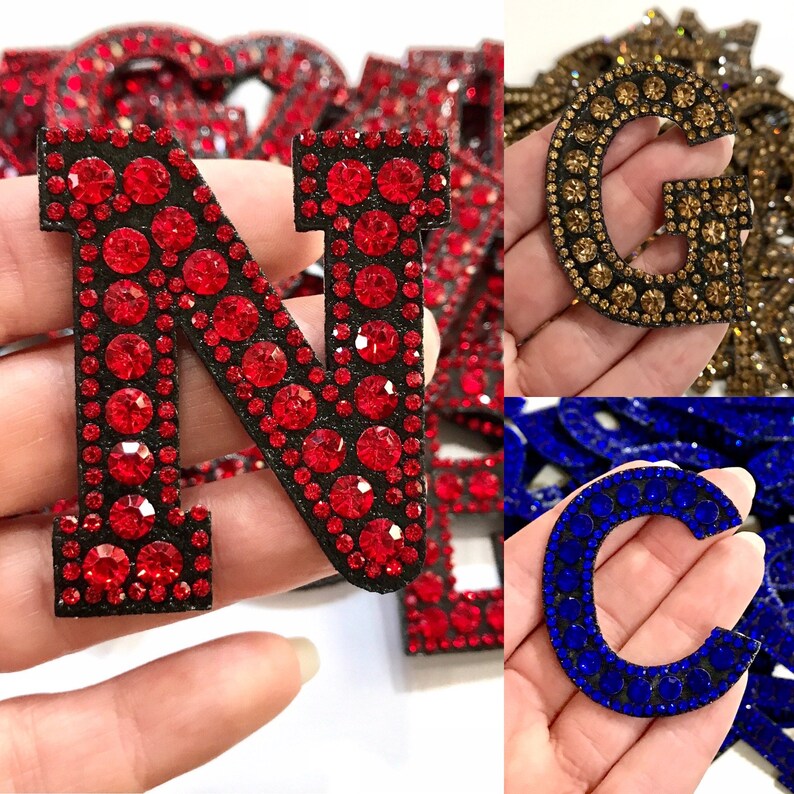 Rhinestone Letters, RED, BLUE. GOLD Sew On Rhinestone, Glam Alphabet, Letter Embellishment, Initial Flatback, Bling Bling Monogram, Decor image 2