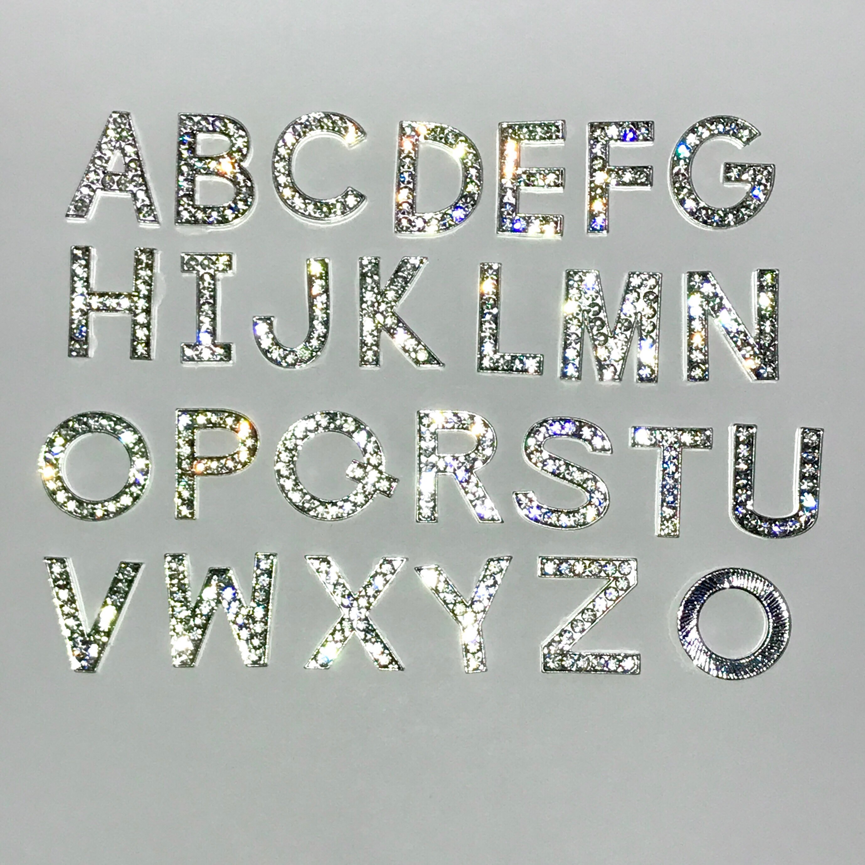 Set of 26 SMALL SILVER LETTERS, Silver Rhinestone Alphabet, Embellishment  Initial Flatback, Silver Sparkle Bling Metal Monogram Decor 