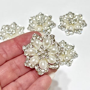 RHINESTONE METAL FLOWER Embellishment, Rhinestone Pearl Flowers Cabochons, Diamante Findings, No Shank Flat Back Button, Wedding Phone Bling