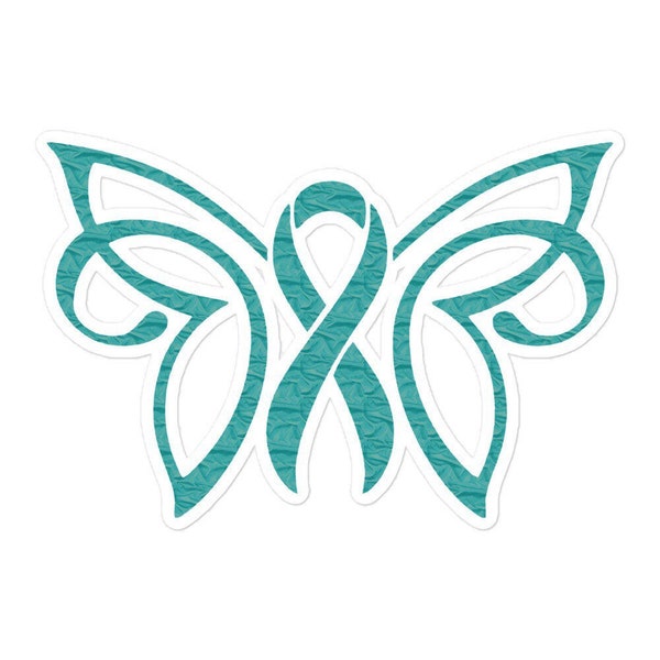 Ovarian Cancer Awareness Sticker, Teal Ribbon Laptop Decal, Butterfly Journal Binder Sticker, Cute