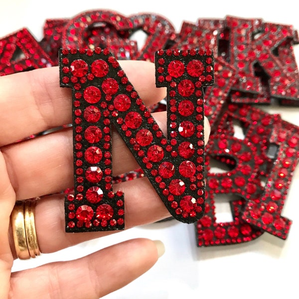 Red Rhinestone Letters, RED Iron On, Sew On Rhinestone, Glam Alphabet, Letter Embellishment, Initial Flatback, Bling Bling Monogram, Decor