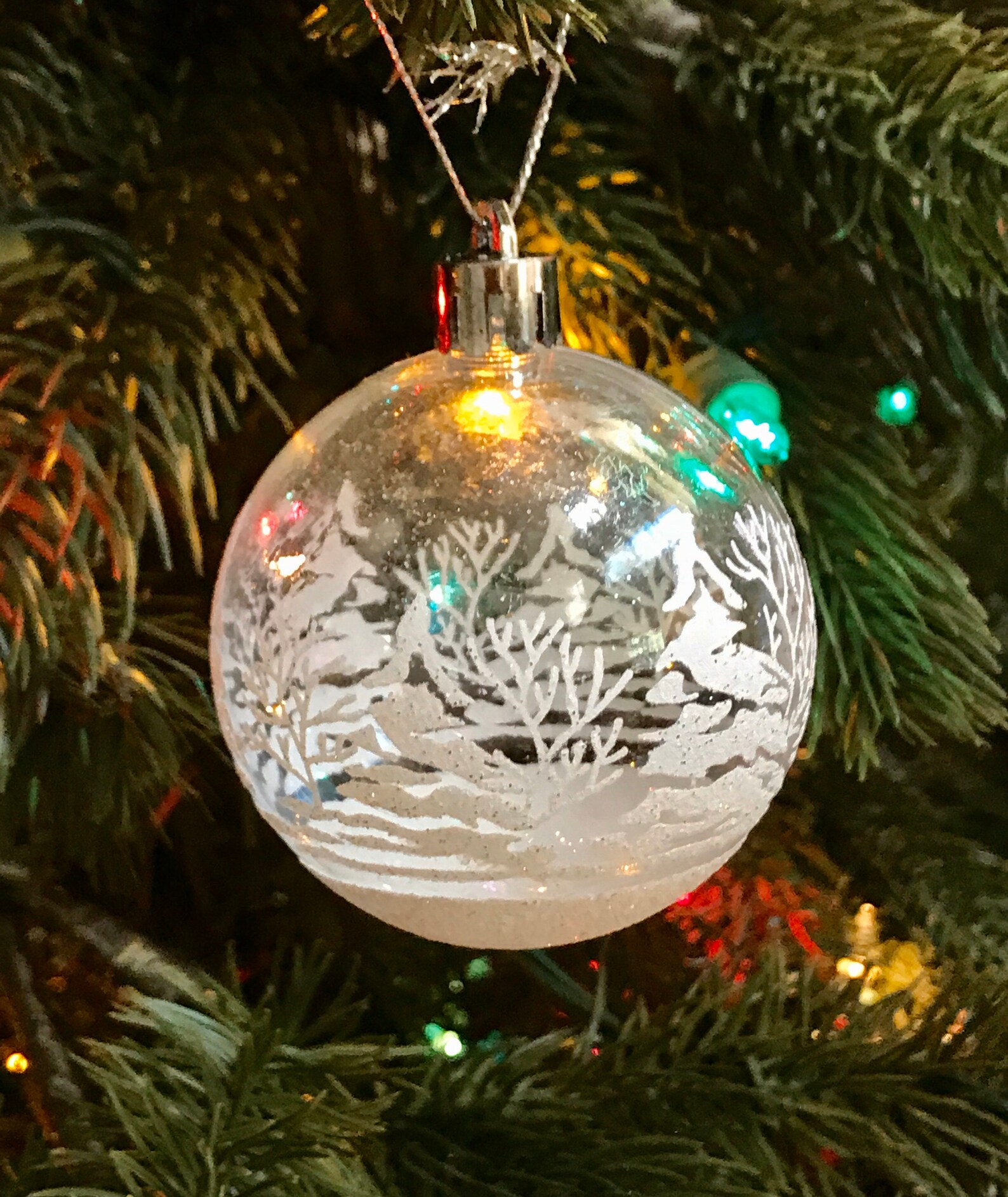 Snow Scene Christmas Tree Ball Ornament White Glitter - Etsy