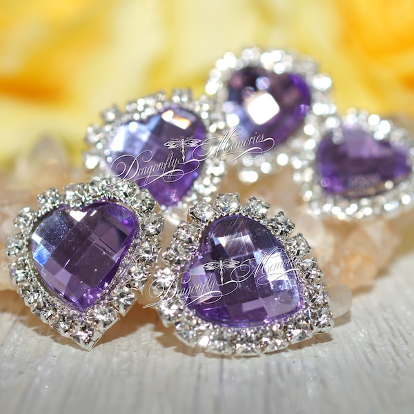 Purple Rhinestone Hearts Sparkle Flat Back Embellishment Hearts, Embellishment DIY Wedding Bouquet, Craft, Sewing, Hat Making, Hair Bows