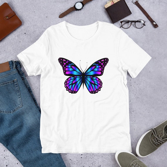 Spring Summer Unisex Blue Butterfly Shirt Women s Short sleeve