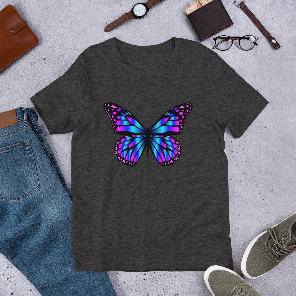 Spring Summer Unisex Blue Butterfly Shirt, Women's Short-sleeve, Woman  Fashion Gift, Cute Butterflies Top, Pretty Floral Tshirt, Fun Boho - Etsy