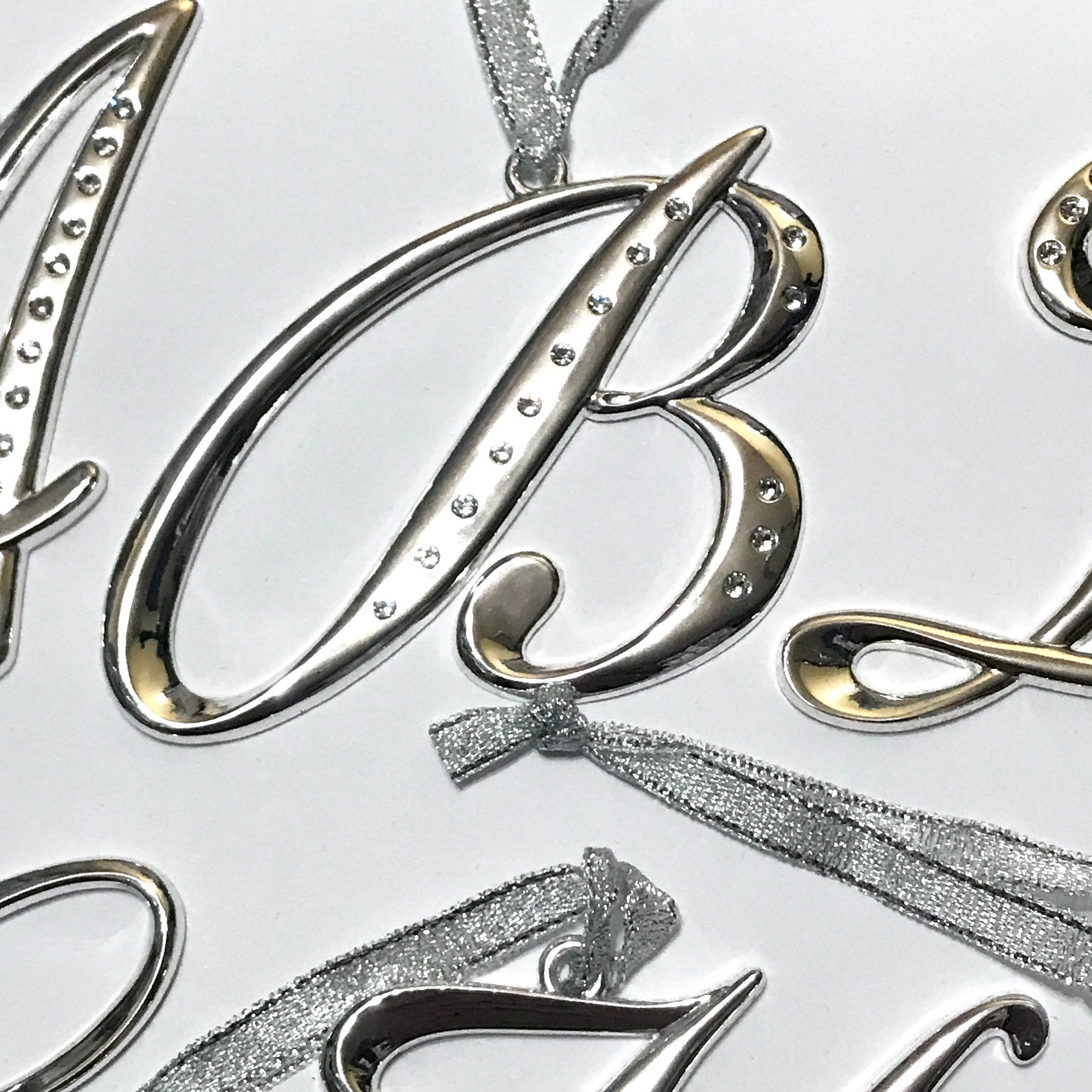 Christmas Silver Initial Ornament Christmas Rhinestone Etsy