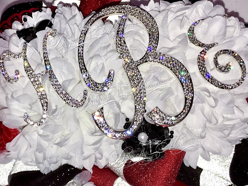 Double Homecoming Mum wRhinestone Monogram Sophomore Freshman Junior Senior Braids Loop Ribbons-Mega Double Homecoming Mum Deluxe Mum