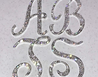 Large SILVER & GOLD Rhinestone LETTERS, Rhinestone Embellishment, Initial Flatback, Silver Bling Metal Monogram, Rhinestone Letter