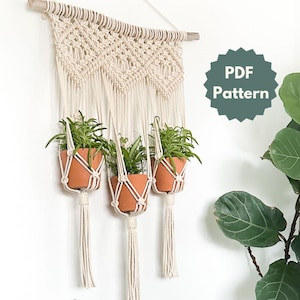 PDF Pattern Only- Macramé Triple Wall Plant Hanger (With Knot Guide)