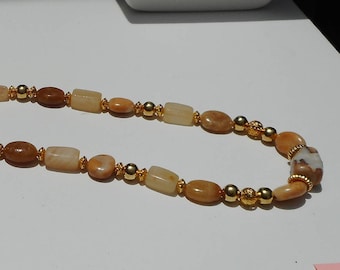Beaded Stone Necklace: Golden Yellow Hues, 24 Inch