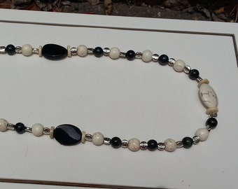 24" Necklace and earring set Howlite and Tigers Eye semi precious stones