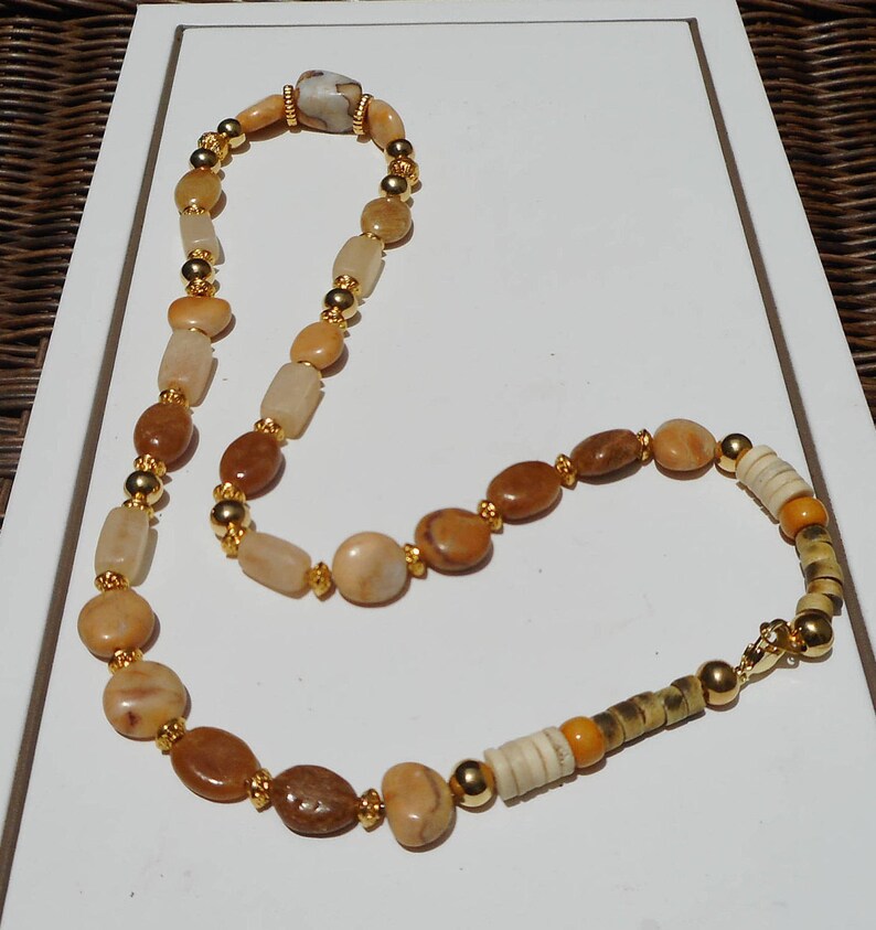 Beaded Stone Necklace: Golden Yellow Hues, 24 Inch image 2