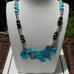 Blue Picture Jasper Bib Necklace: Chunky Statement Piece