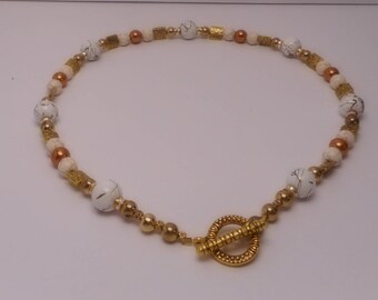 Gold and White Tone Necklace with Howlite,womens jewelry,womens fashion