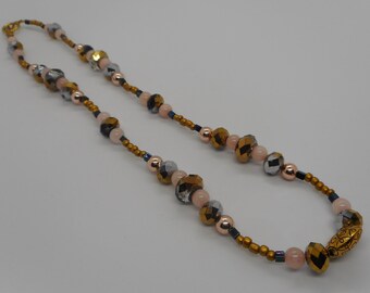 Collar de cuentas de jade rosa hecho a mano: hematita de oro rosa, 24 pulgadas