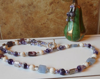Amethyst Gemstone Beaded Necklace: Purple Agate Pendant, 30 inch