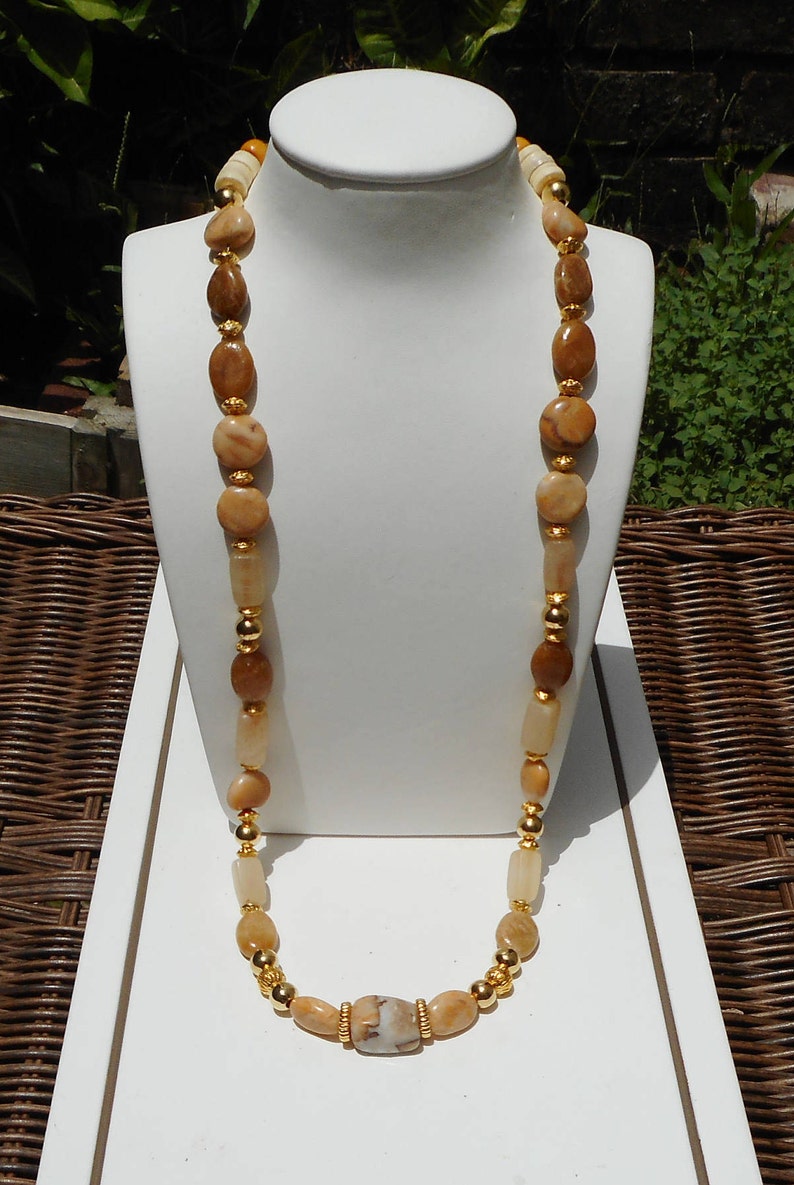 Beaded Stone Necklace: Golden Yellow Hues, 24 Inch image 3