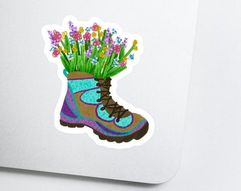 Wildflower Hiking Boot Decal | Weatherproof Bumper Sticker for Laptop Water Bottle | Gift for Adventurer Hiker Environmentalist Backpacker