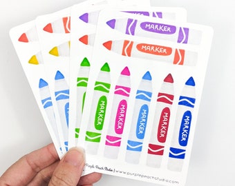 Small Rainbow Marker Stickers | 4- 3.5"x5" Art Supply Sticker Sheets | 28 Stickers for Teachers Artists Planners Bullet Journal