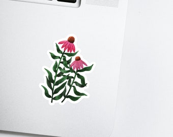 Purple Coneflower Wildflower Decal | Weatherproof Echinacea Bumper Sticker for Laptop Water Bottle | Gift for Gardener Herbalist Botanist