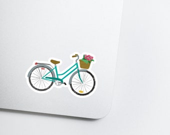 Vintage Bike and Flower Basket Decal | Weatherproof Bumper Sticker for Laptop Water Bottle | Gift for Cyclist Biker Bike Lover