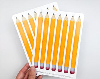 Large Pencil Stickers | 2- 5x7" Sheets School Supply Stickers | Cute Colorful Number Two Pencil Stickers for Planners Scrapbooking Cards