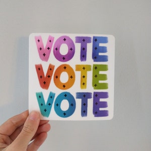 Rainbow Vote Bumper Sticker: Hand Lettered Election Decal (5x5&quot;)