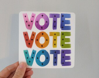 Rainbow Vote Bumper Sticker: Hand Lettered Election Decal (5x5")