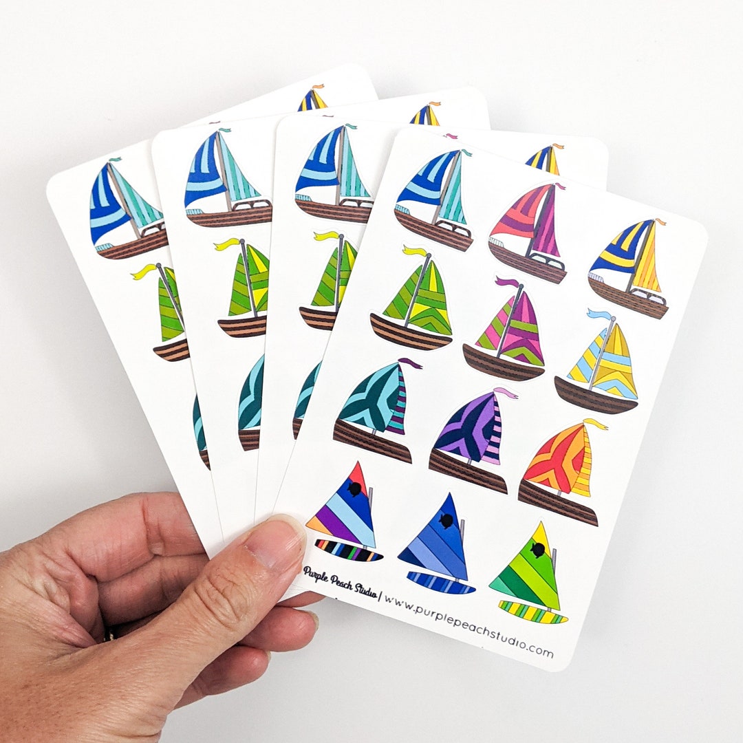 Boat Sticker Wallet Sailboat Planner Stickers: Hand-drawn Nautical Stickers (4x 3.5x5 ...