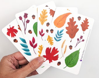 Small Fall Leaf Stickers | 4- 3.5x5" Autumn Sticker Sheets | 58 stickers for Bullet Journal Planners Scrapbooking Card Making