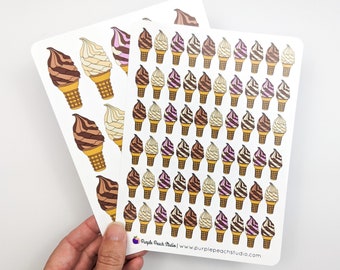 Large Soft Serve Stickers | 2- 5x7" Sheets Ice Cream Cone Stickers | Colorful Creamy Swirl Stickers for Planners Scrapbooking Card Making