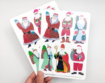 Large Vintage Santa Stickers | 2- 5x7" Sheets Father Christmas Stickers | Cute Colorful Holiday Stickers for Planners Scrapbooking Cards