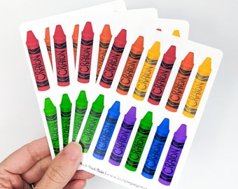 Small Crayon Art Supply Stickers | 4- 3.5"x5" Sticker Sheets | 48 Stickers Gift for Student Artist Kid Teacher Pen Pal
