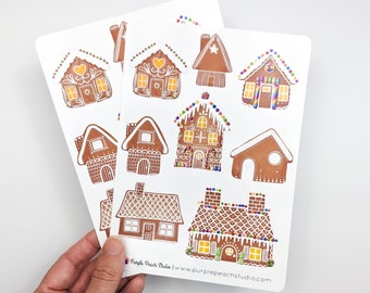 Large Gingerbread House Stickers | 2- 5x7" Sheets Christmas Stickers | Cute Colorful Holiday Stickers for Planners Scrapbooking Card Making