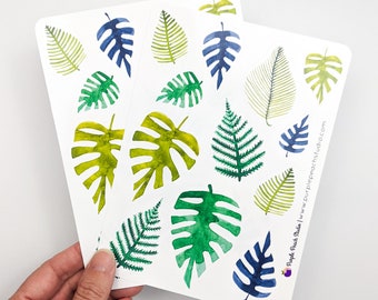 Large Tropical Leaf Stickers | 2- 5x7" Sheets Plant Stickers | Cute Colorful Foliage Stickers for Planners Scrapbooking Card Making