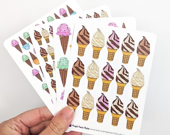 Small Ice Cream Cone Planner Stickers | 4- 3.5"x5" Sheets | 153 Bullet Journal Food Stickers
