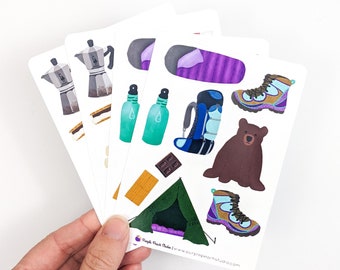 Small Camping Stickers | 4- 3.5"x5" Sticker Sheets | 42 Summer Stickers for Kids Planner Card Making Bullet Journal